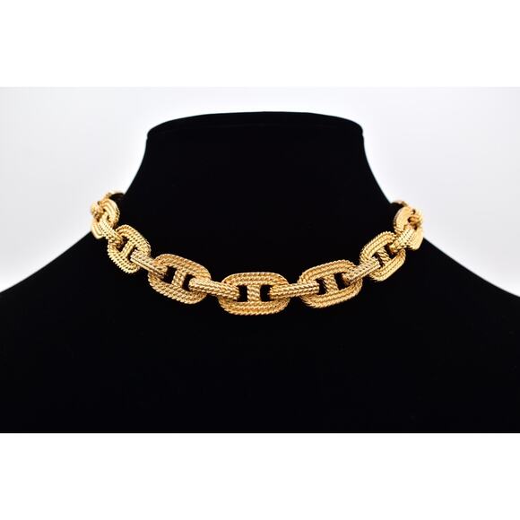 Givenchy Vintage Chunky Choker Necklace Textured Linked Gold Signed 1980s BinI - Picture 1 of 12